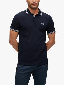 BOSS Paddy Short Sleeve Cotton Polo Shirt, Dark Blue