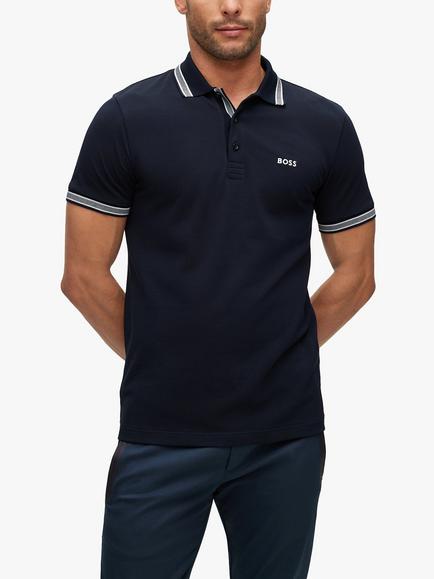 BOSS Paddy Short Sleeve Cotton Polo Shirt, Dark Blue