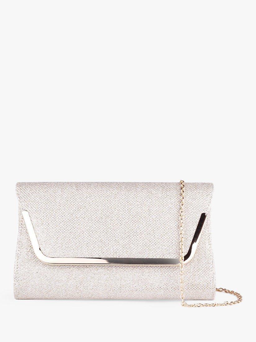 Product image 1 of 3, which shows Paradox London Denise Glitter Mesh Clutch Bag, Champagne
