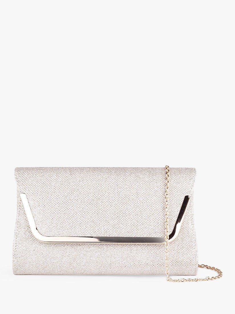 Paradox London Denise Glitter Mesh Clutch Bag, Champagne