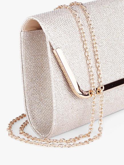 Paradox London Denise Glitter Mesh Clutch Bag - view 2, Champagne