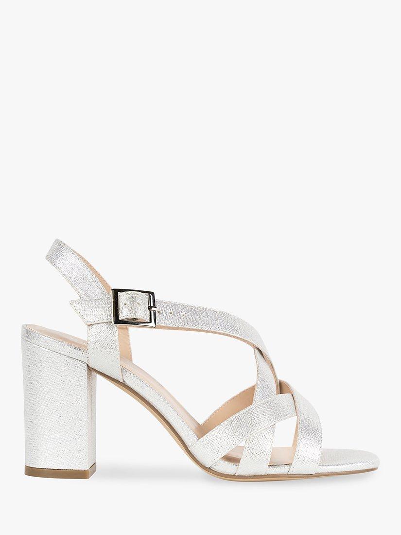 Product image 1 of 4, which shows Paradox London Hilde Wide Fit Shimmer Block Heel Sandals, Silver, 3