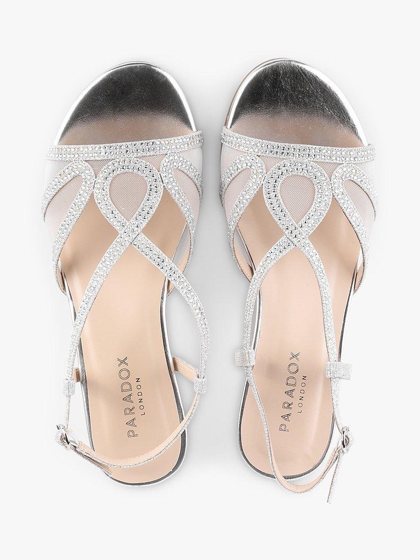 Product image 4 of 5, which shows Paradox London Justine Glitter Low Heel Wedge Sandals, Silver, 3