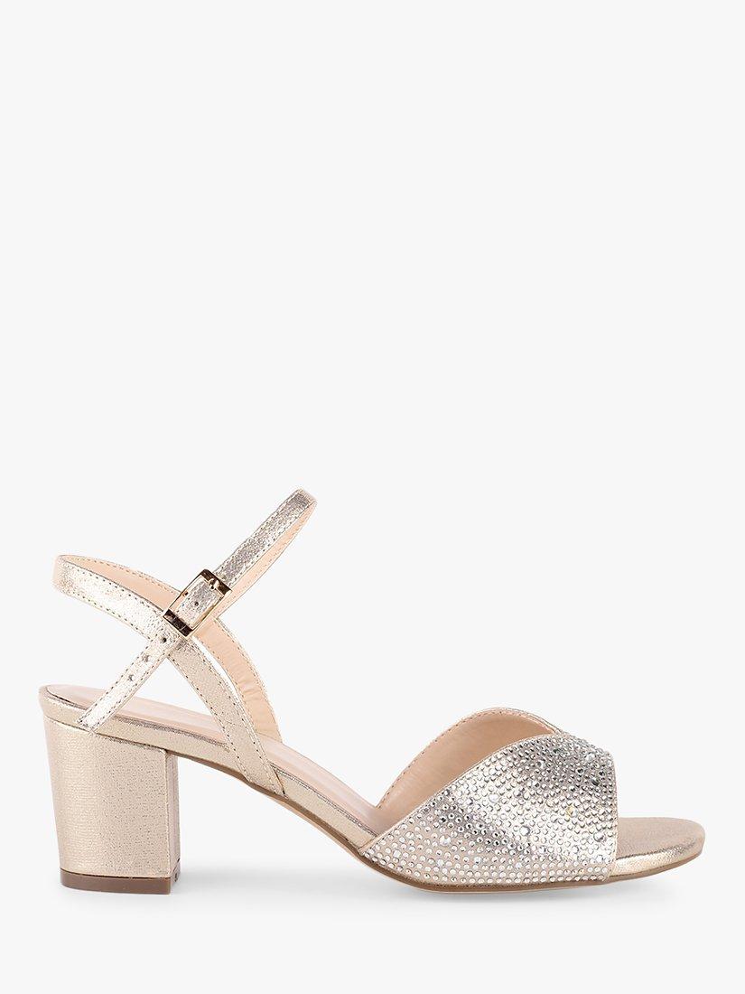 Paradox London Nikita Wide Fit Glitter Block Heel Sandals, Champagne, 3