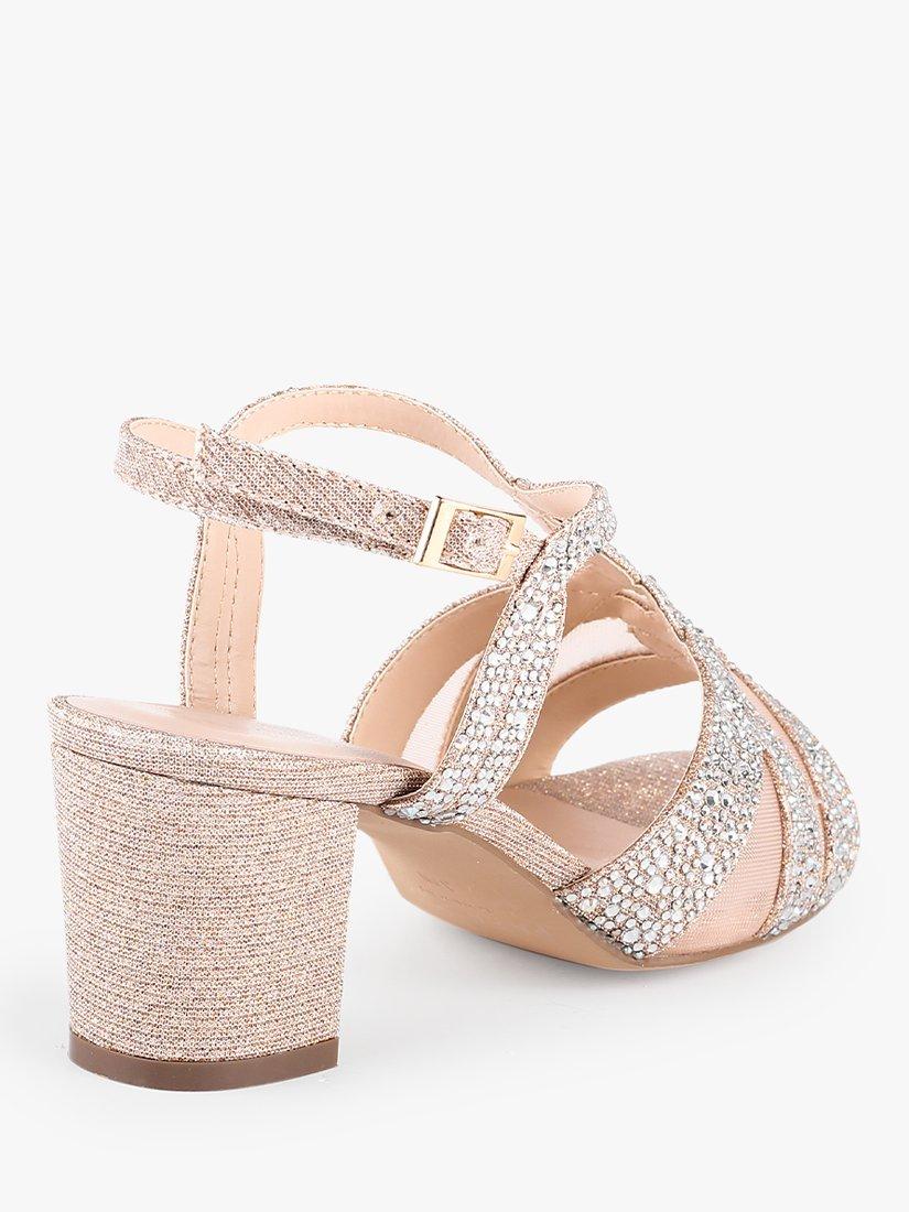 Product image 5 of 5, which shows Paradox London Nadia Wide Fit Glitter Block Heel Sandals, Champagne, 3