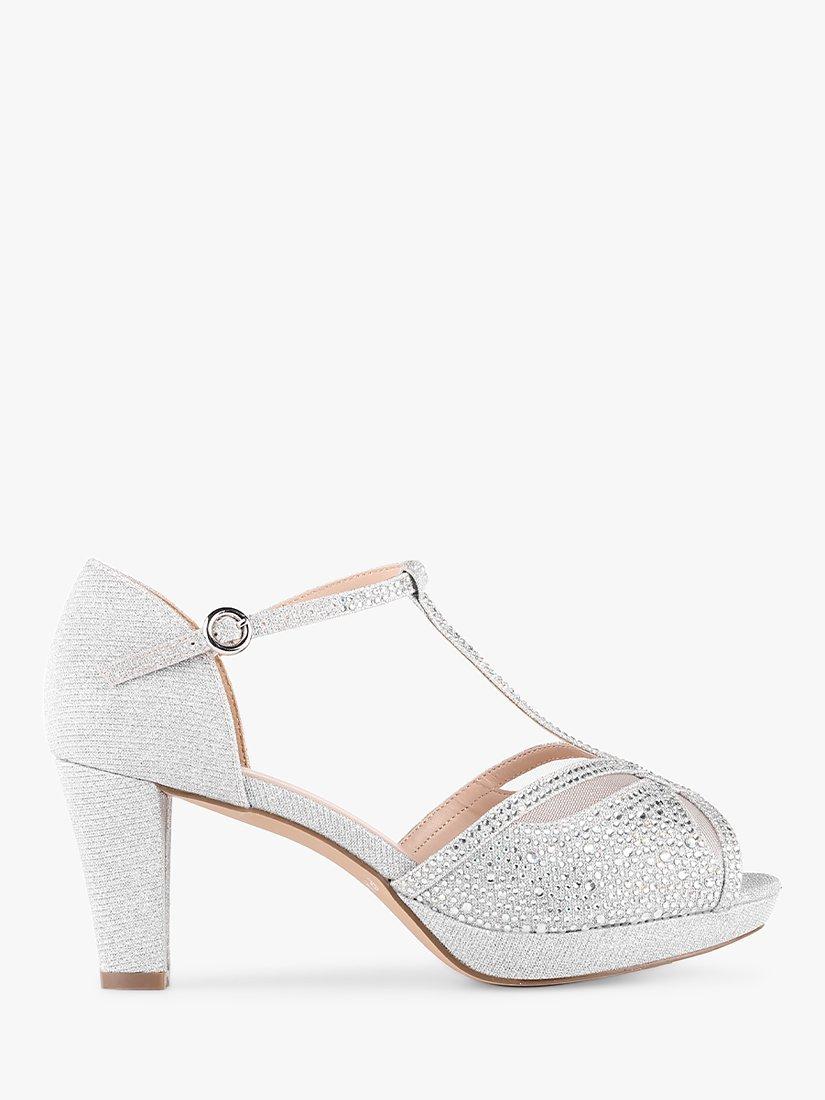 Paradox London Nora Wide Fit Glitter Platform Sandals, Silver