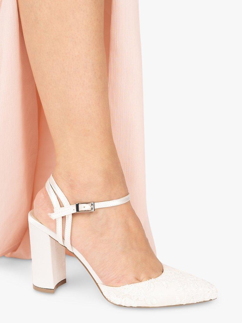 Product image 2 of 5, which shows Paradox London Fauna Satin and Lace High Block Heel Shoes, Ivory, 6