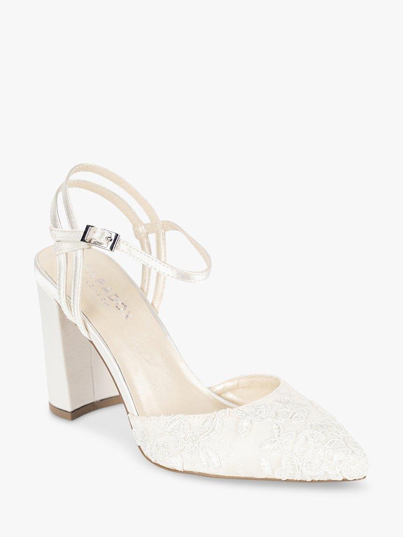 Product image 2 of 4, which shows Paradox London Fauna Satin and Lace High Block Heel Shoes, Ivory, 6