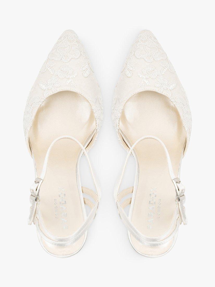 Product image 3 of 4, which shows Paradox London Fauna Satin and Lace High Block Heel Shoes, Ivory, 6
