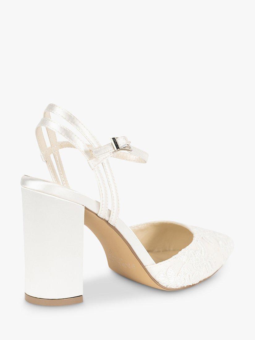 Paradox London Fauna Satin and Lace High Block Heel Shoes, Ivory, 3