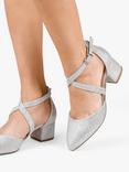 Paradox London Francis Wide Fit Glitter Block Heel Court Shoes, Silver