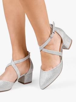 Paradox London Francis Wide Fit Glitter Block Heel Court Shoes, Silver - view 2, Silver
