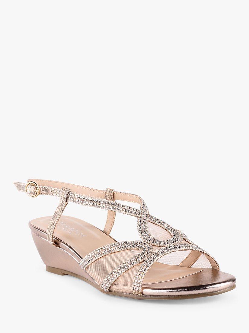 Product image 3 of 5, which shows Paradox London Justine Glitter Low Heel Wedge Sandals, Champagne, 3