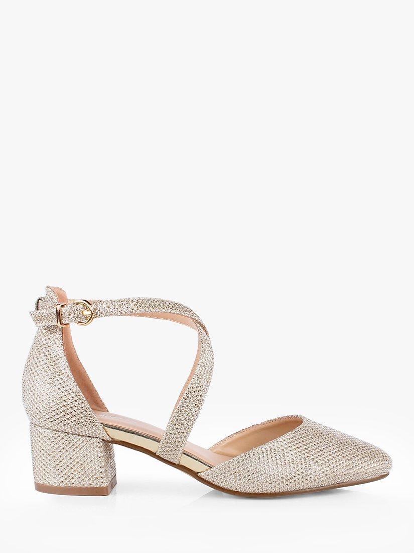 Paradox London Francis Wide Fit Glitter Block Heel Court Shoes