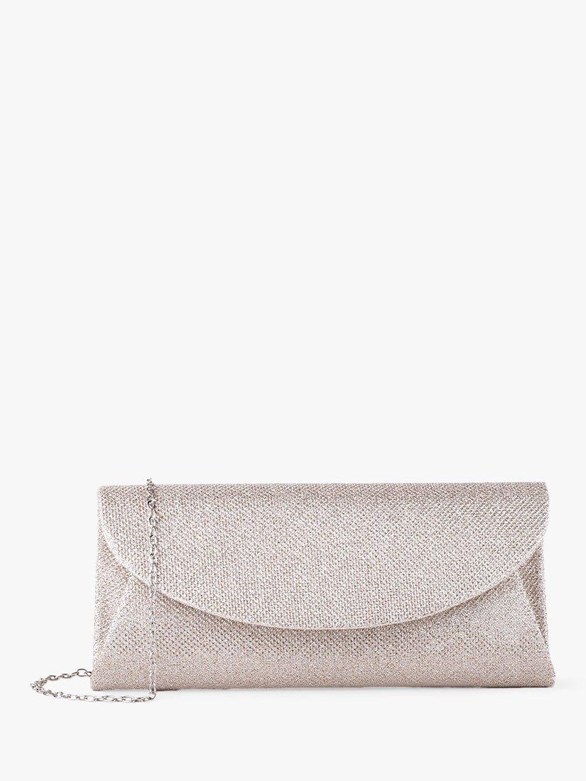 Paradox London Dominique Glitter Mesh Curve Flap Clutch Bag, Champagne