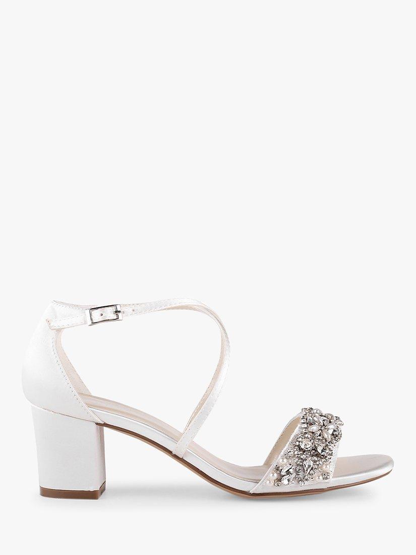 Paradox London Evangeline Satin Low Heel Ankle Strap Sandal, Ivory