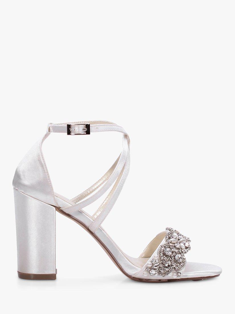 Paradox London Hira Satin Embroidered Block Heel Sandals, Ivory