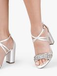 Paradox London Hira Satin Embroidered Block Heel Sandals, Ivory