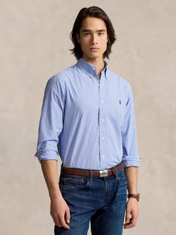 Polo Ralph Lauren Custom Fit Checked Stretch Poplin Shirt, Blue, Blue