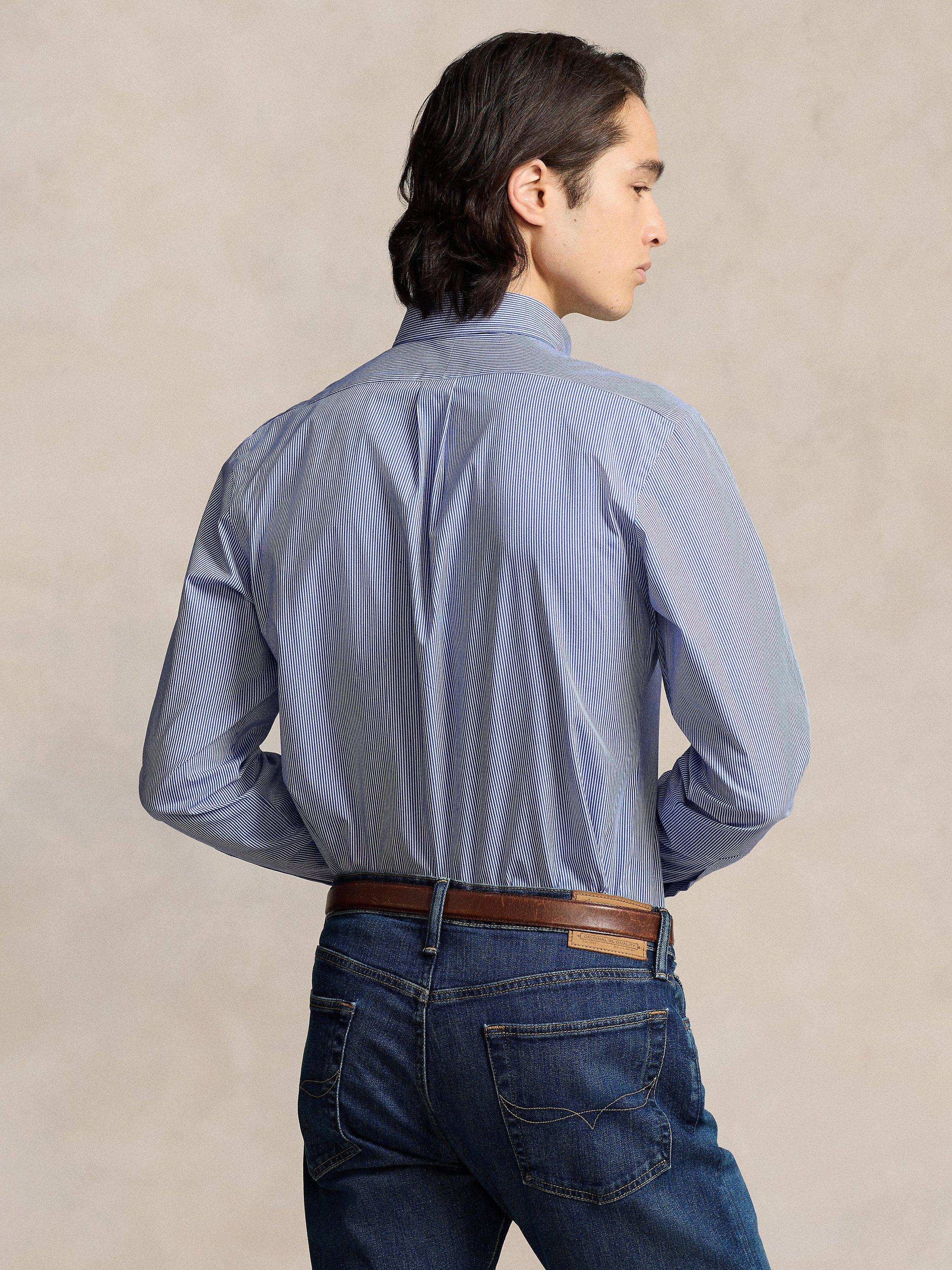 Product image 2 of 5, which shows Polo Ralph Lauren Poplin Slim Stripe Shirt, Blue, S