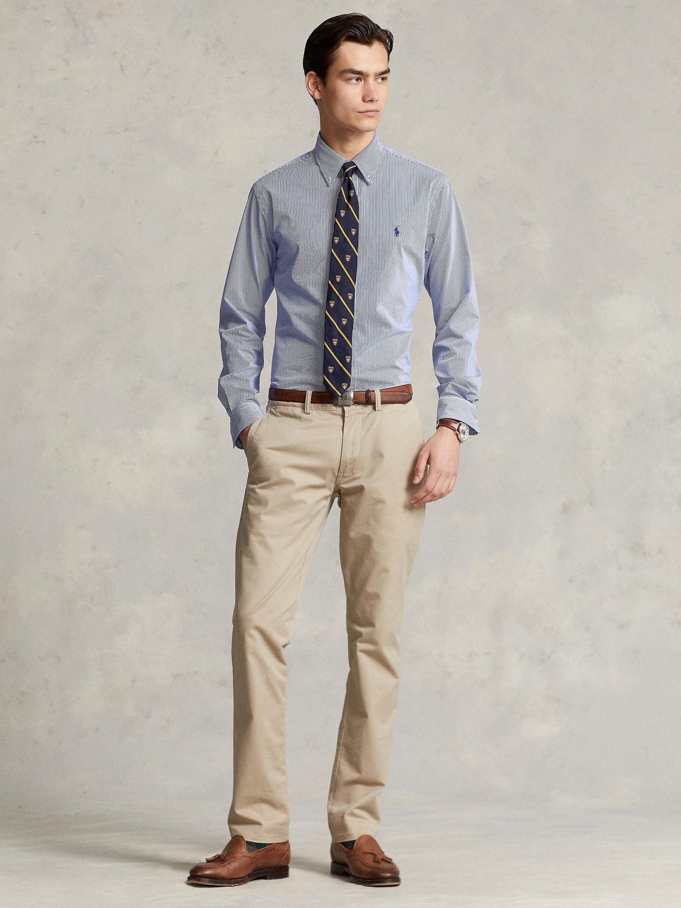 Product image 4 of 5, which shows Polo Ralph Lauren Poplin Slim Stripe Shirt, Blue, S