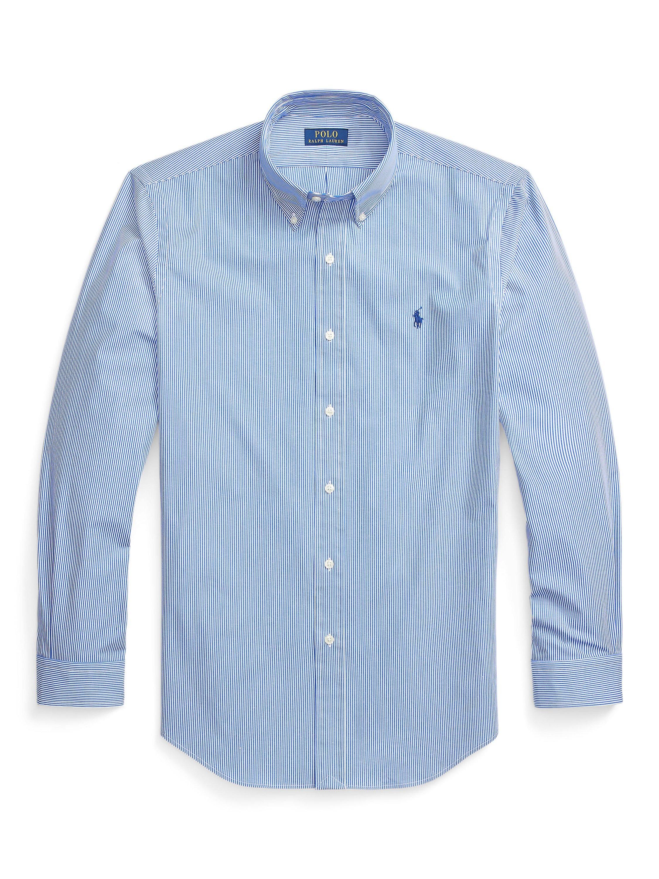 Product image 5 of 5, which shows Polo Ralph Lauren Poplin Slim Stripe Shirt, Blue, S
