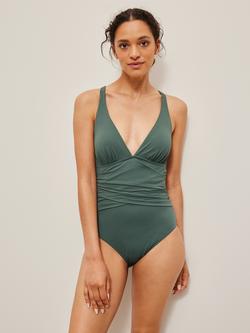 John Lewis Popcorn Apex Wrap Swimsuit, Khaki