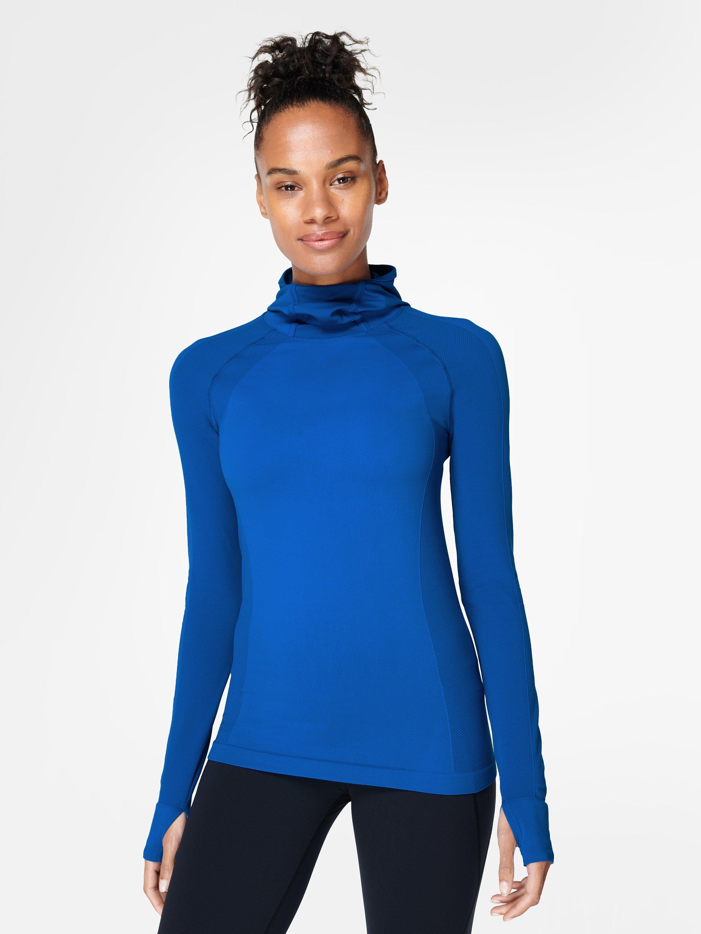 Sweaty Betty Athlete Hooded Long Sleeve Top, Oxford Blue