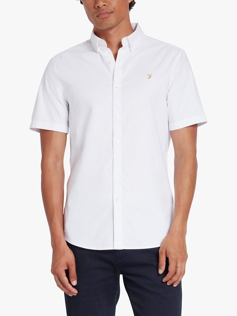Product image 1 of 4, which shows Farah Brewer Slim Fit Short Sleeve Organic Cotton Oxford Shirt, White, XXL