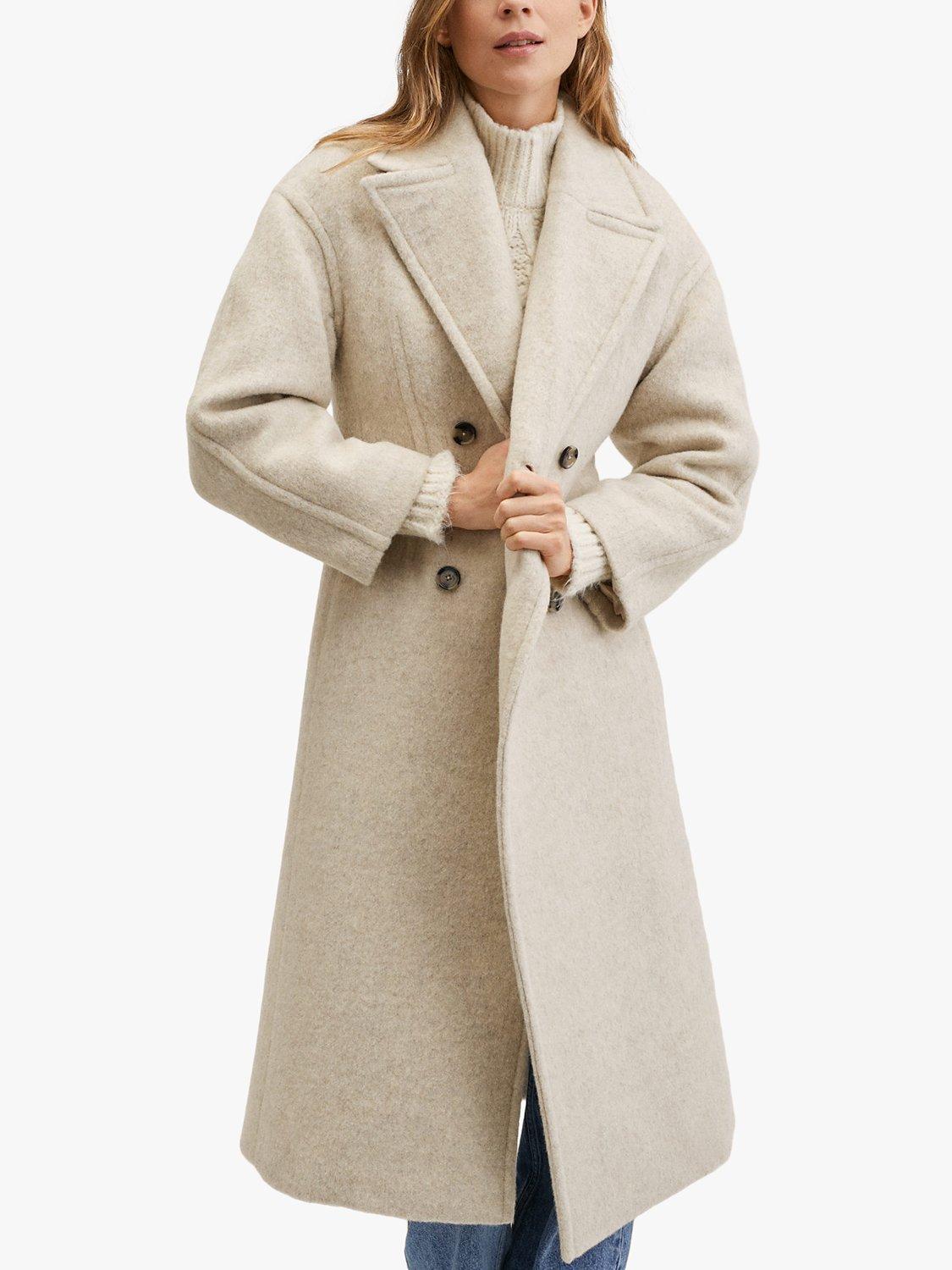 Mango Habana Double Breasted Wool Blend Coat, Light Pastel Grey