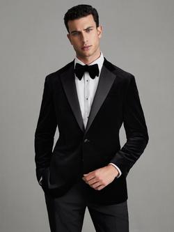 Reiss Ace Velvet Dinner Suit Jacket, Black