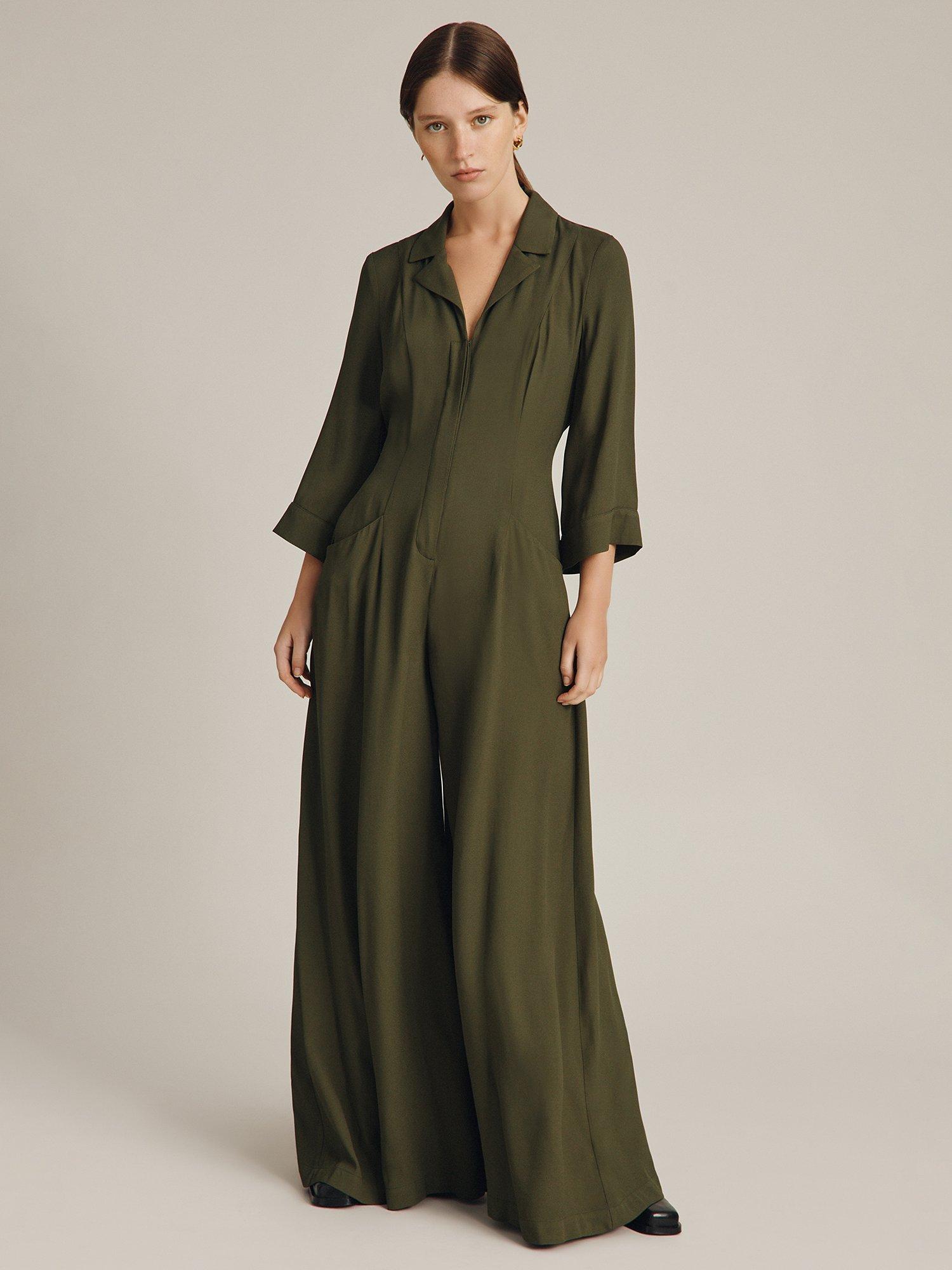 Ghost Olivia Wide Leg Crepe Jumpsuit, Green
