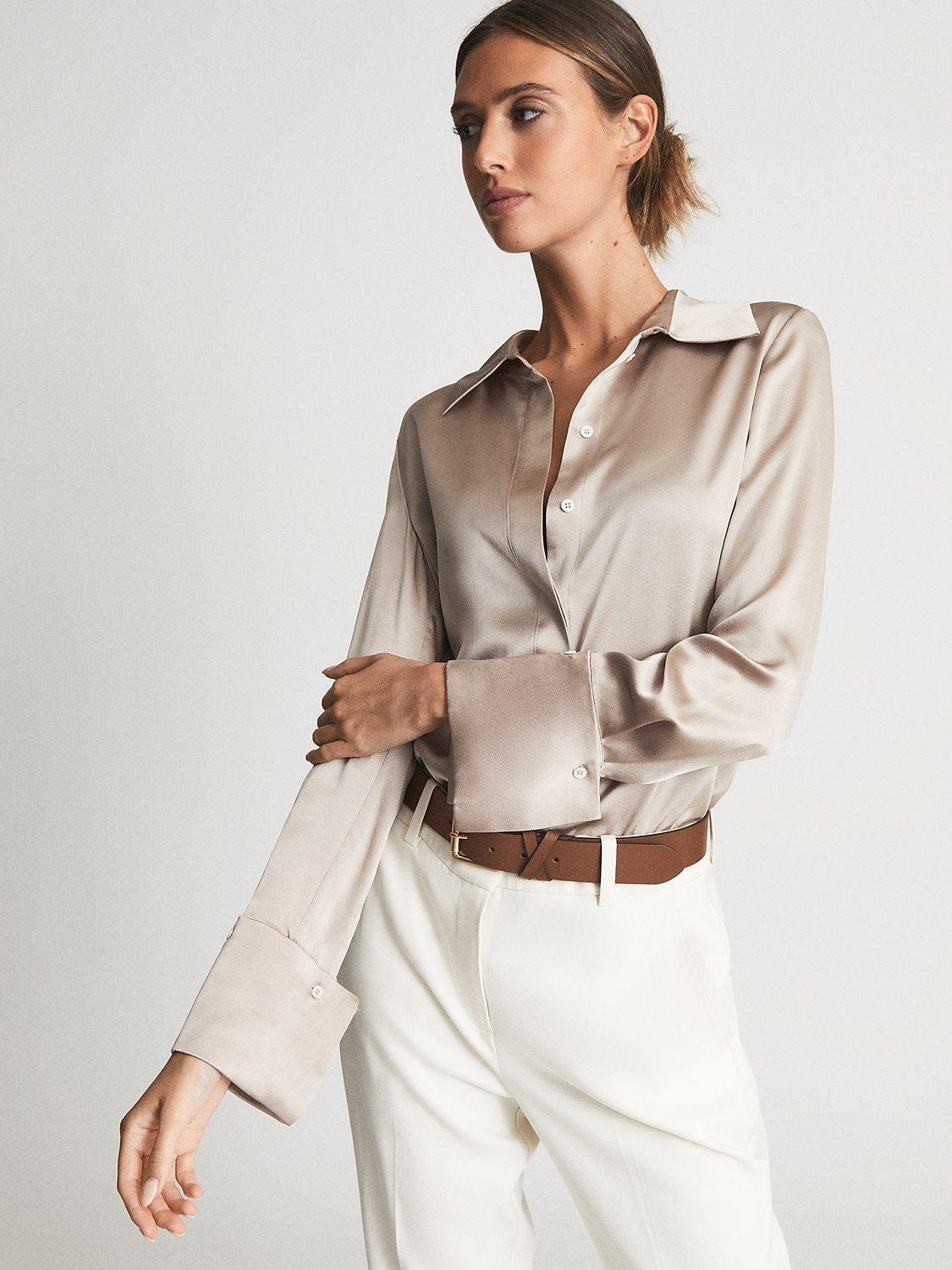 Reiss Hailey Silk Shirt, Champagne, 6