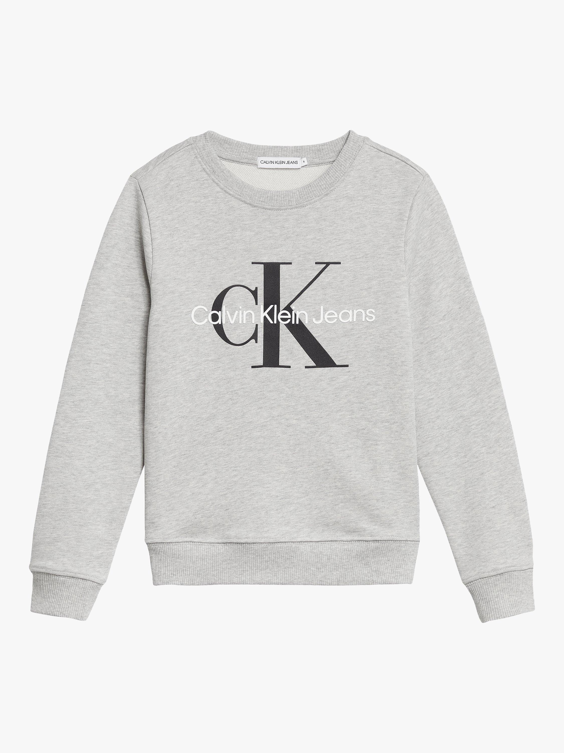 Calvin Klein Kids' Monogram Logo Cotton Sweatshirt, Light Heather Grey