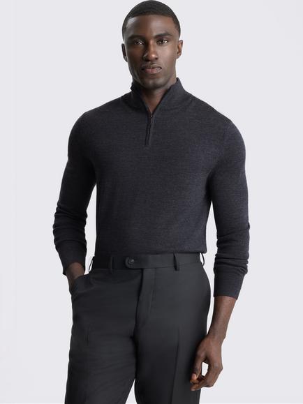 Moss Merino Wool Blend Zip Neck Jumper, Charcoal