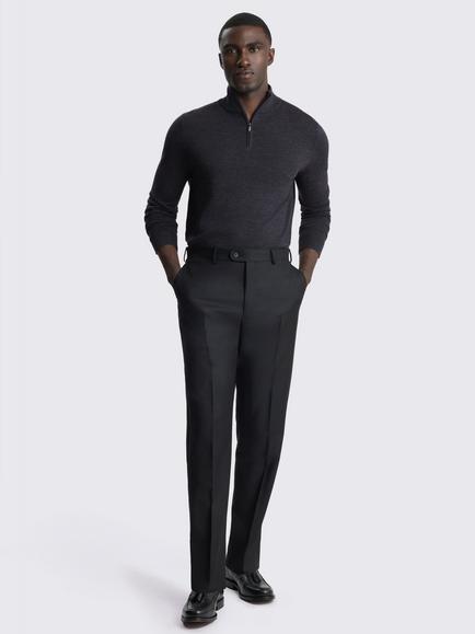 Moss Merino Wool Blend Zip Neck Jumper - view 2, Charcoal
