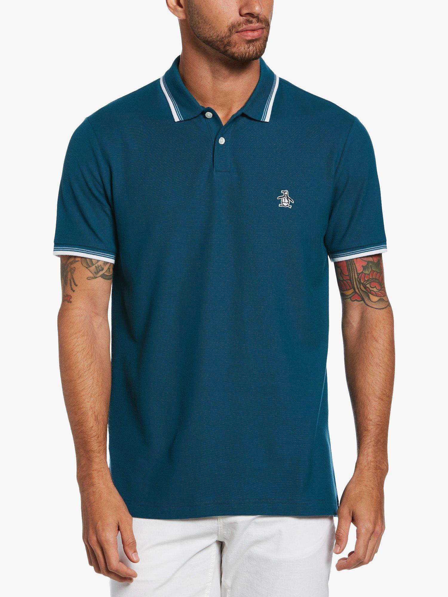 Original Penguin Tipped Pique Polo Shirt, Blue Coral, S