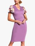 HotSquash Ponte Jersey Floral Knee Length Dress, Grape/Purple