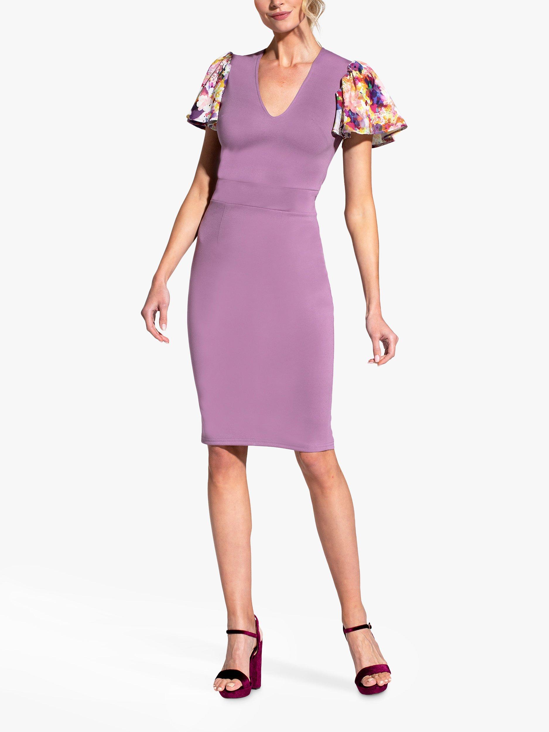 Product image 2 of 4, which shows HotSquash Ponte Jersey Floral Knee Length Dress, Grape/Purple, 8