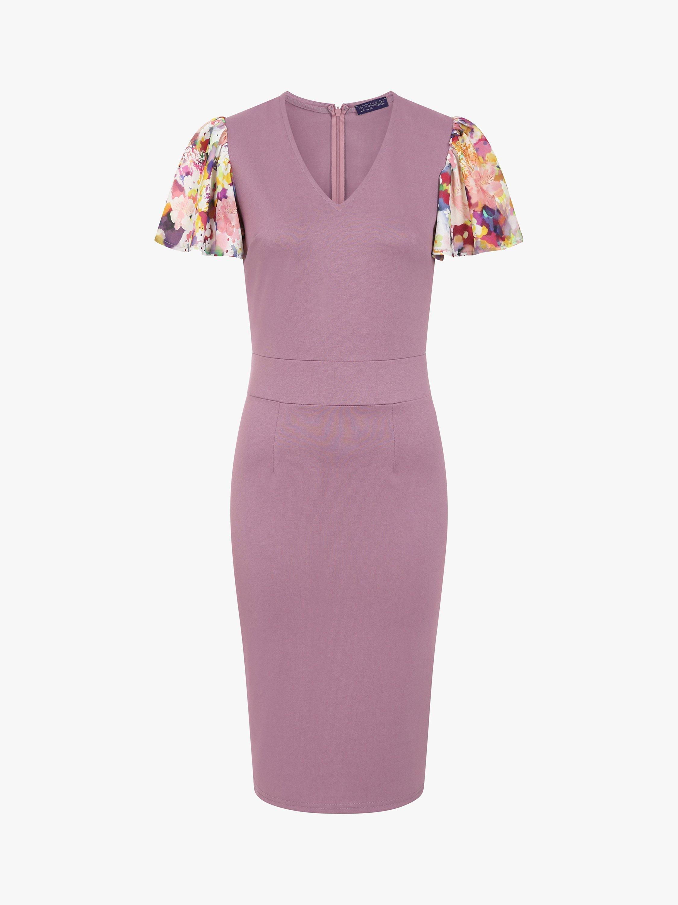 Product image 4 of 4, which shows HotSquash Ponte Jersey Floral Knee Length Dress, Grape/Purple, 8