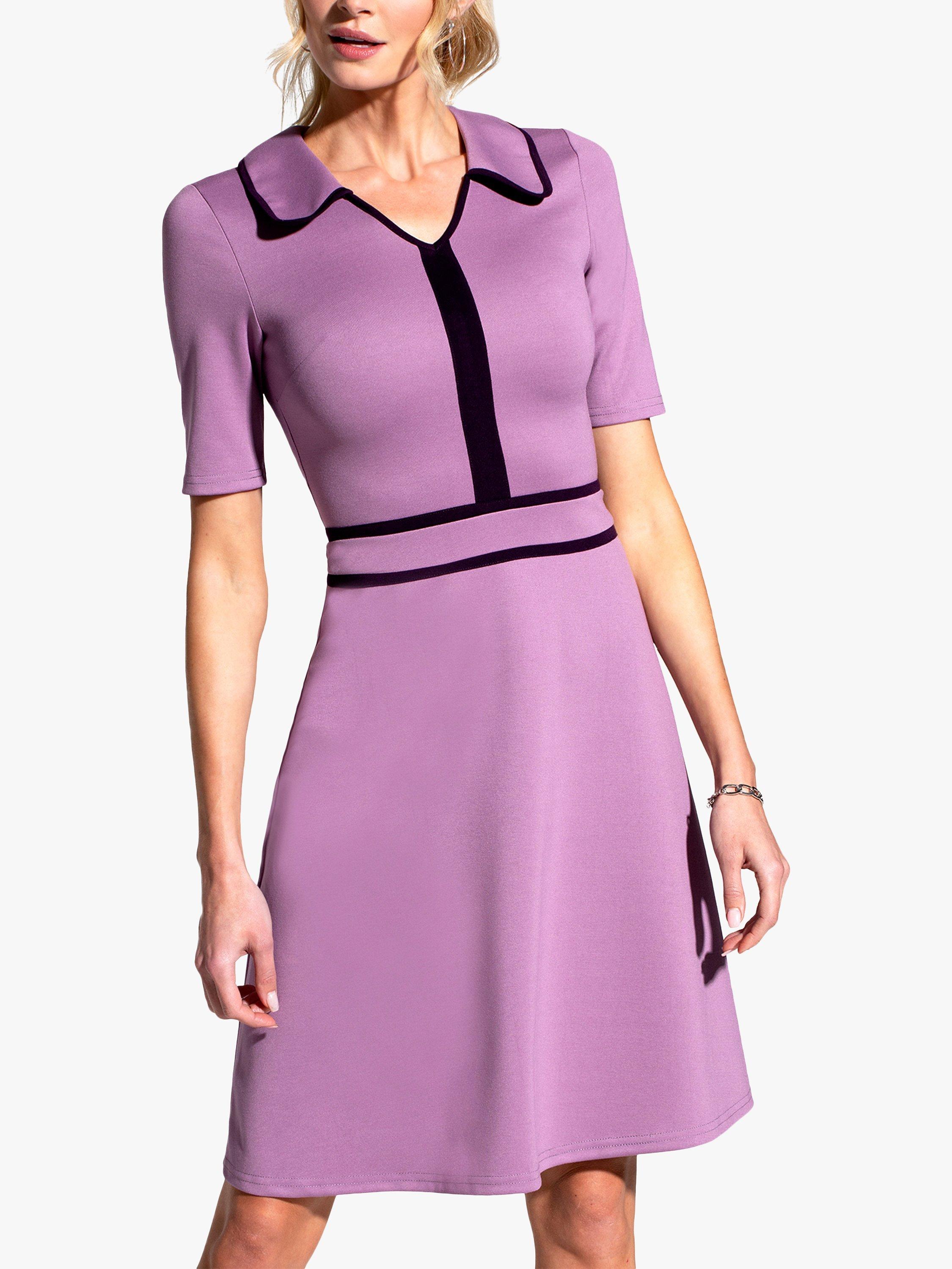 HotSquash Piped Contrast Knee Length Dress, Grape/Damson, 16