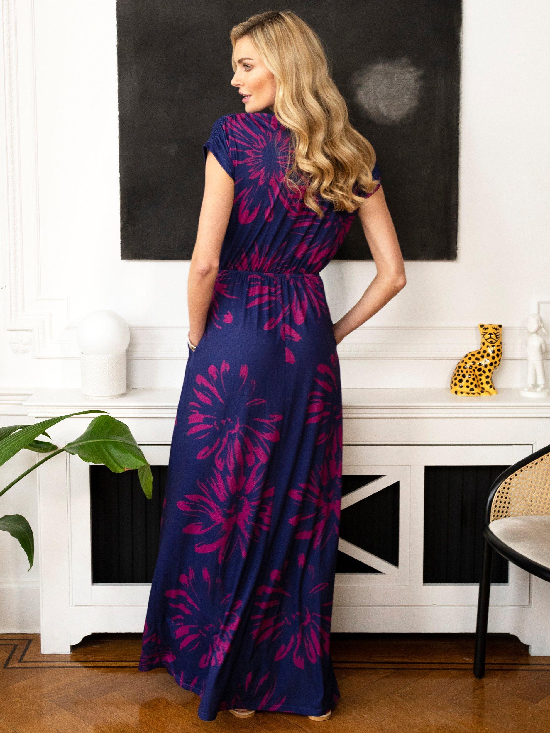 HotSquash Iconic Floral Maxi Dress Navy Pink