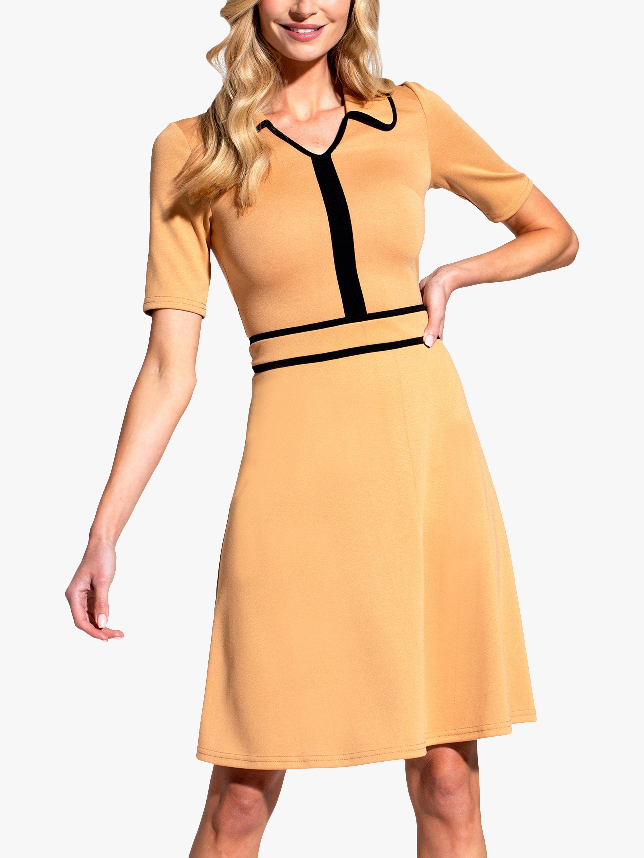 HotSquash Piped Contrast Knee Length Dress, Camel/Black