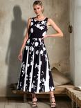 HotSquash Pleated Floral Midi Dress, Black/White