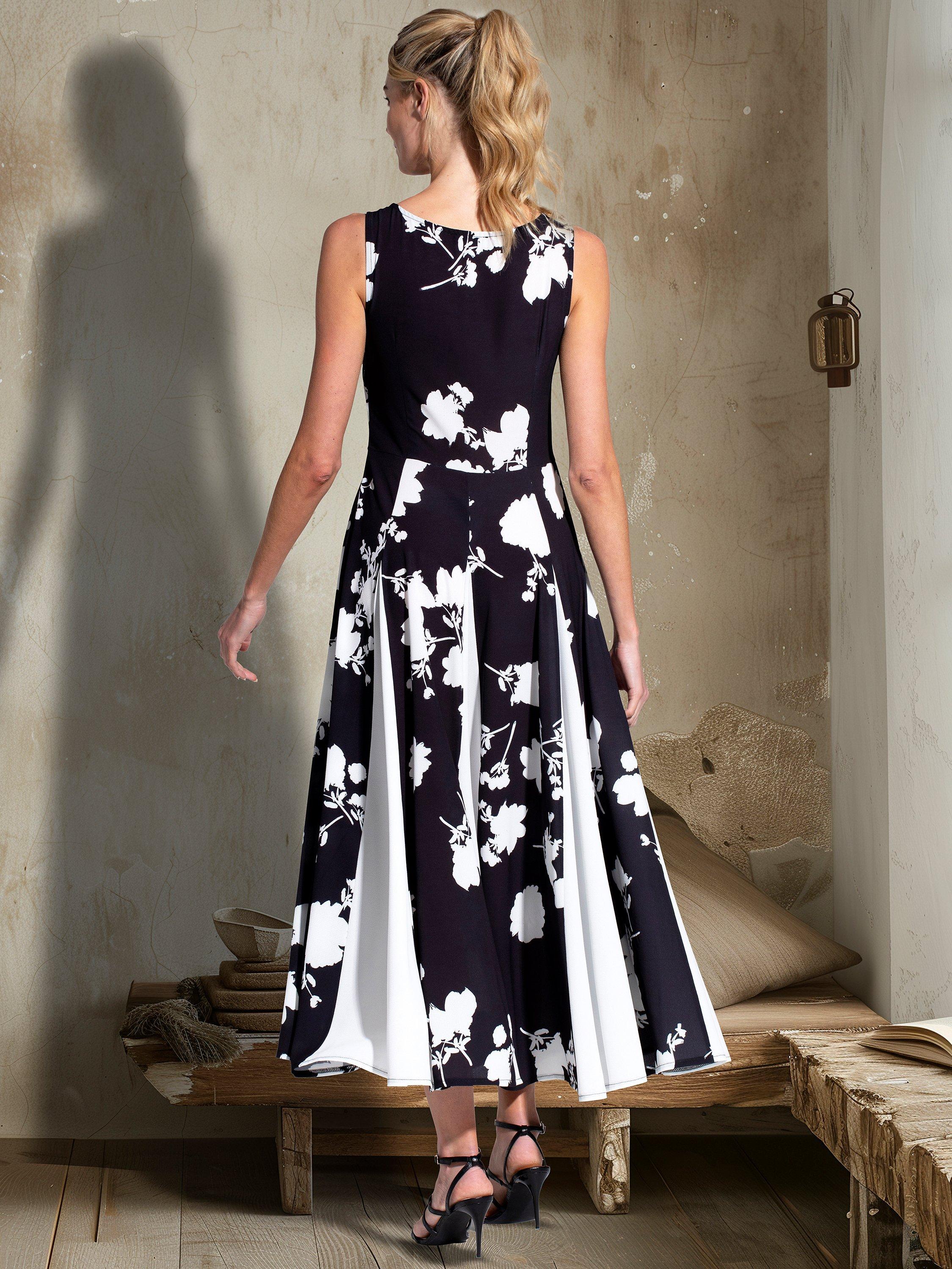 HotSquash Pleated Floral Midi Dress Black White