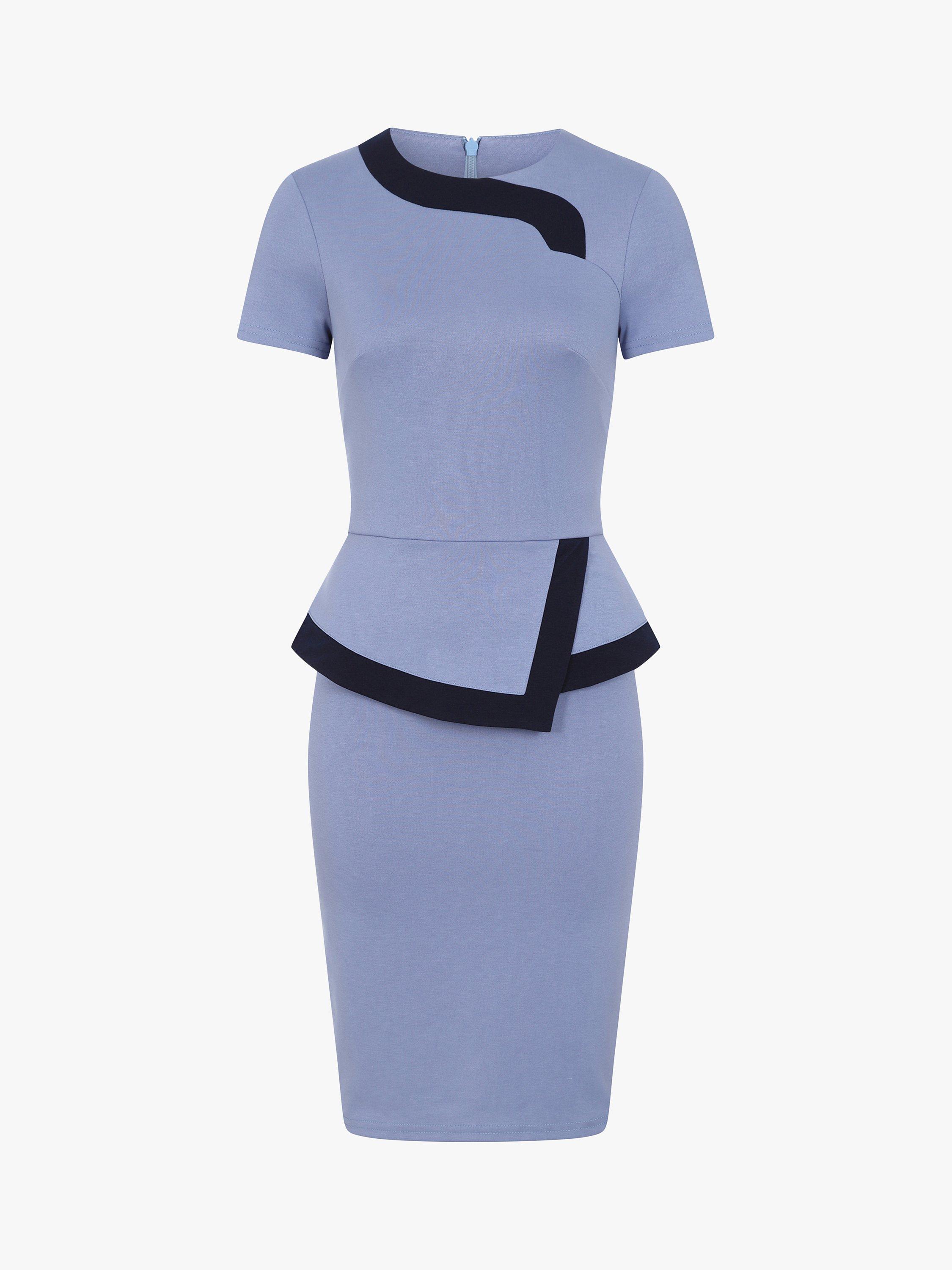 Product image 3 of 3, which shows HotSquash Peplum Contrast Seam Fitted Dress, Blue/Navy, 18