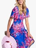 HotSquash Cherry Blossom Flared Midi Dress, Blue/Multi