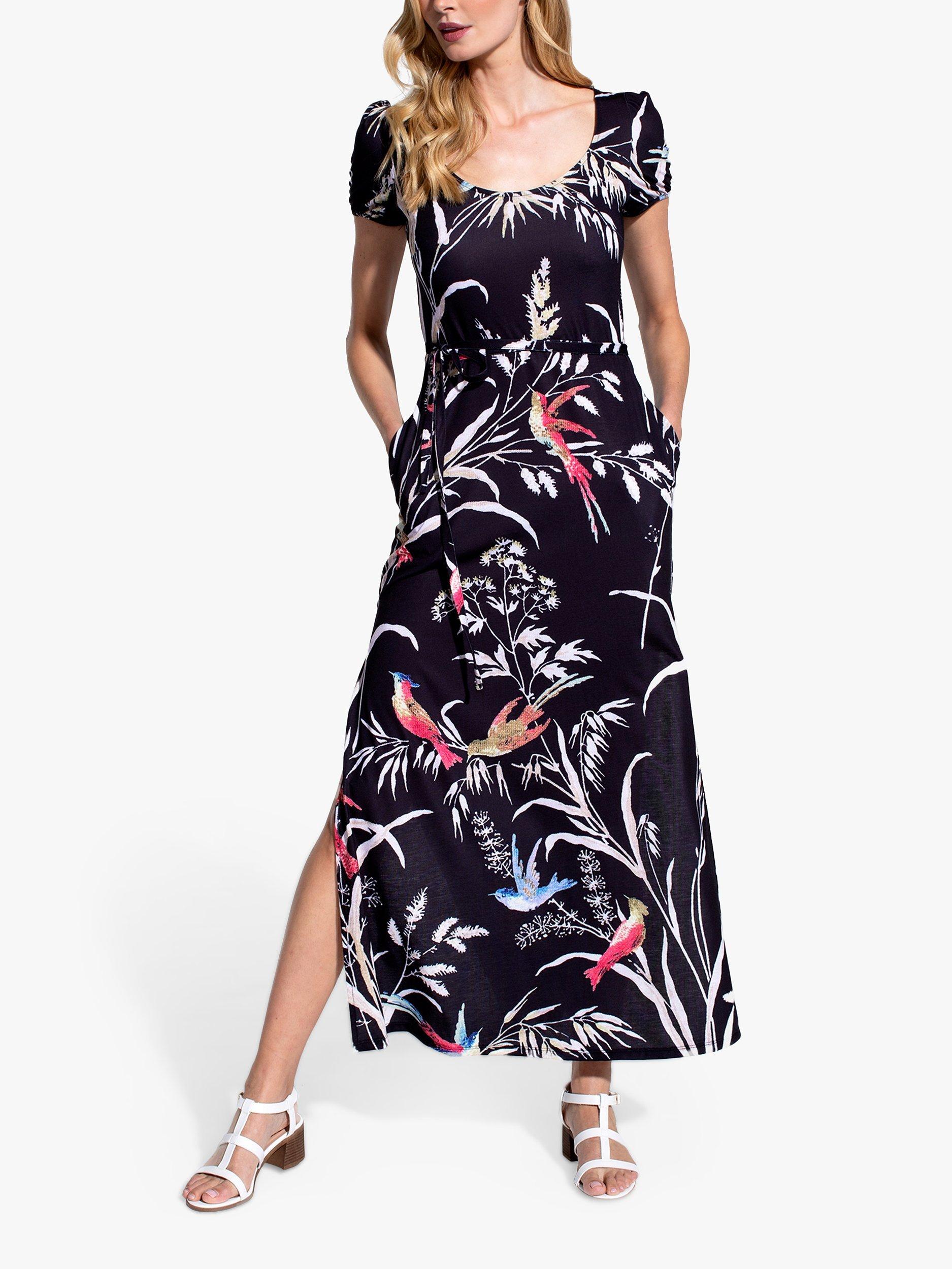 HotSquash Bird Print Maxi T Shirt Dress Black Multi