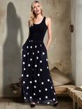 HotSquash Polka Dot Chiffon Maxi Skirt, Black/White