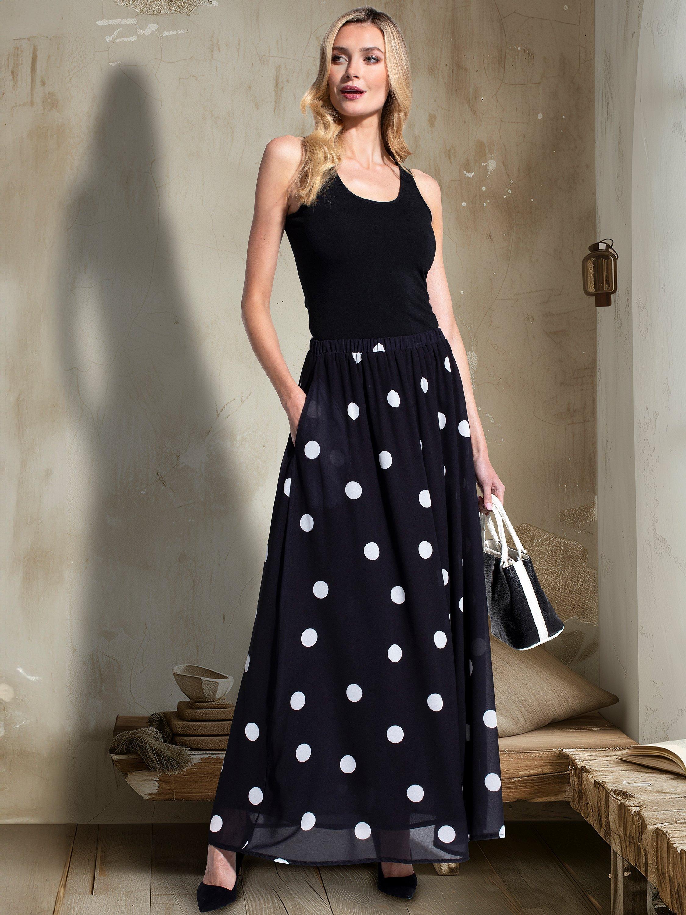 HotSquash Polka Dot Chiffon Maxi Skirt Black White